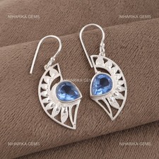 925 Silver Pear Tanzanite Stone Engagement Dangle Drop Sister Earrings Jewelry