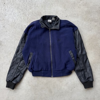Vintage Nike Force Wool Leather Varsity Bomber Jacket Large Black USA