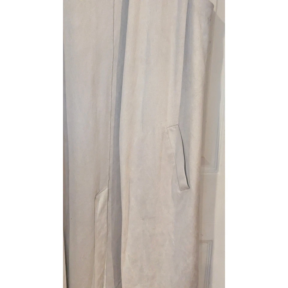 Joan Vass Beige Gamuza Frente Abierto Chaleco Largo Sin Mangas Bolsillos Cárdigan Lagan Foto 2 de 4