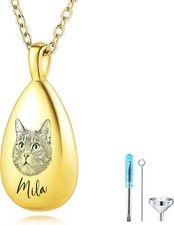 Personalized Pet Portrait Teardrop Urn Necklace with Photo Pet Memorial Gift