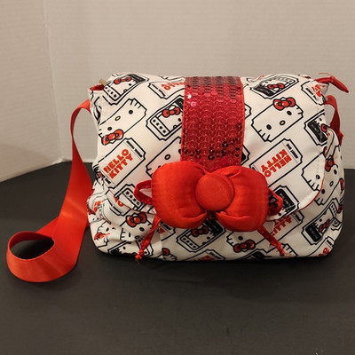 Universal Studios Hello Kitty Ticket Crossbody Bag White/Red Bow Sequin Zip Snap