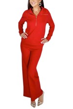 Conjunto de top y pantalón rojo Joy Performance Buttersoft 2 piezas media cremallera para mujer