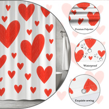 Red Hearts Shower Curtain for Kids Bathroom Decor, Cute Design