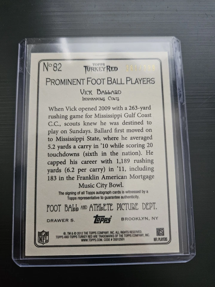 2012 Topps Turkey Red Auto 261/299 Vick Ballard #82 Rookie Auto RC - Image 2 of 2