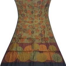 Vintage Brown Sarees 100 Pure Silk Hand Embroidered Sari 5YD Decor Craft Fabric