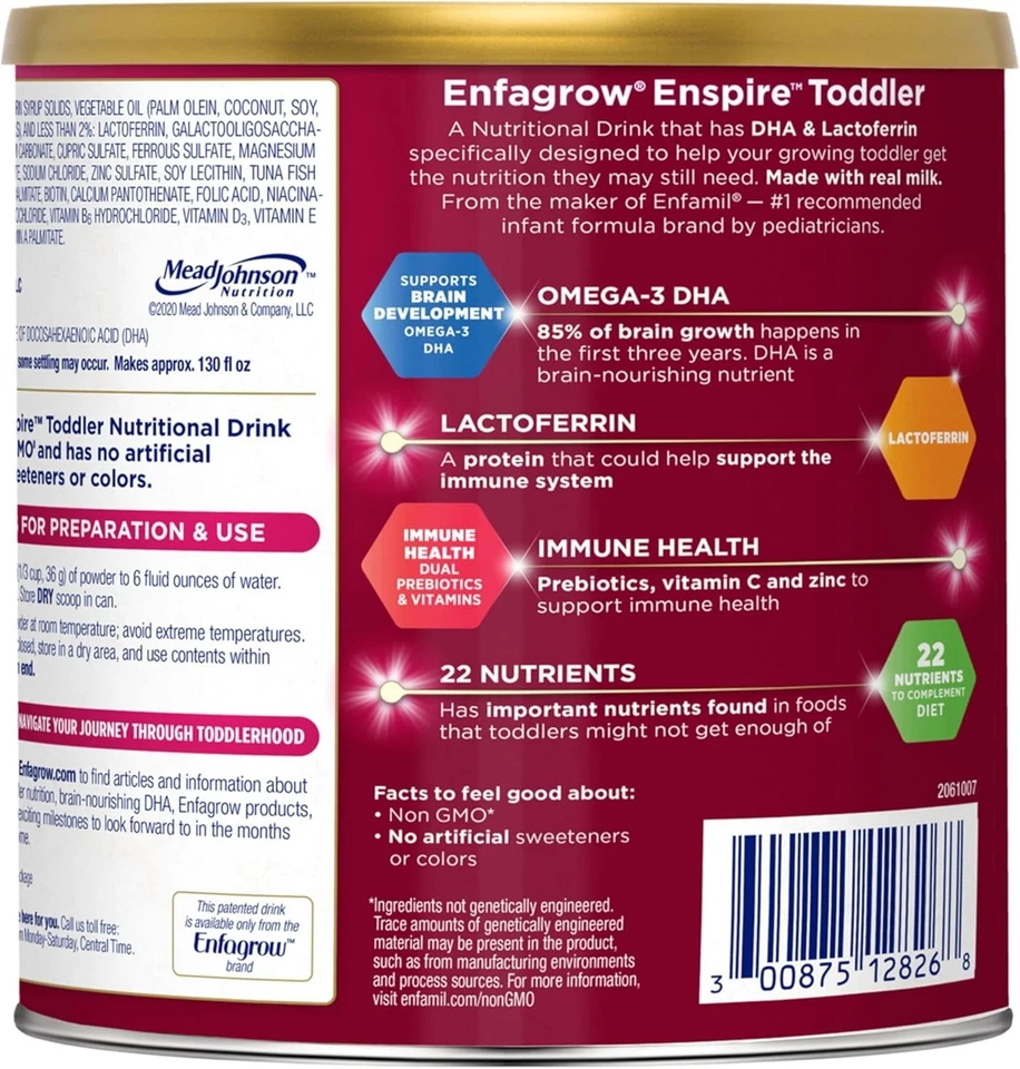 Enfagrow Enspire Niño Pequeño, Bebida Nutricional Lata 24 OZ (Paquete de 4) Foto 3 de 3