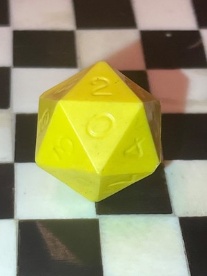 Vintage Gamescience d20 opaque yellow uninked rpg ad&d dice 120723@