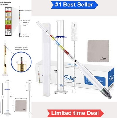 Triple Scale Hydrometer Glass Test Jar Wine Beer Mead Cider ABV Brix Gravity Kit