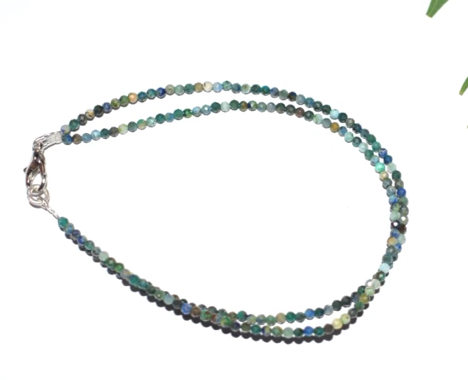 Naturale Azzurrite Gemma 925 Argento Sterling 8 " 2 Strato Bracciale Valentine - Immagine 4 di 4