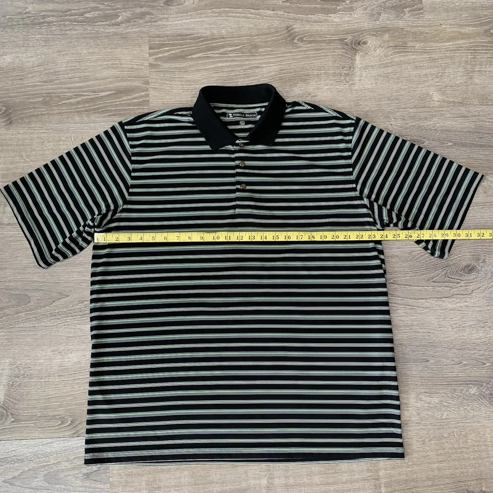 Pebble Beach Mens Polo Shirt Sz XL Green Black Striped Short Sleeve Performance  - Image 3 of 4