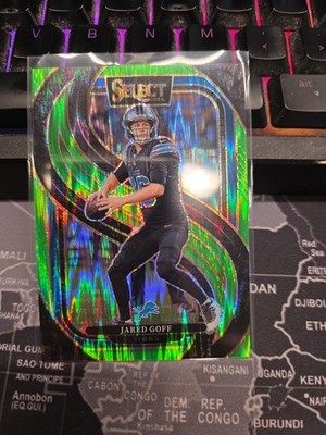 2024 Panini Select - Premier Level Jared Goff #123 Neon Green Shock Prizm /499