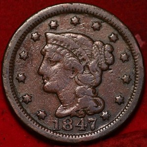 1847 Philadelphia Mint Copper Braided Hair Large Cent