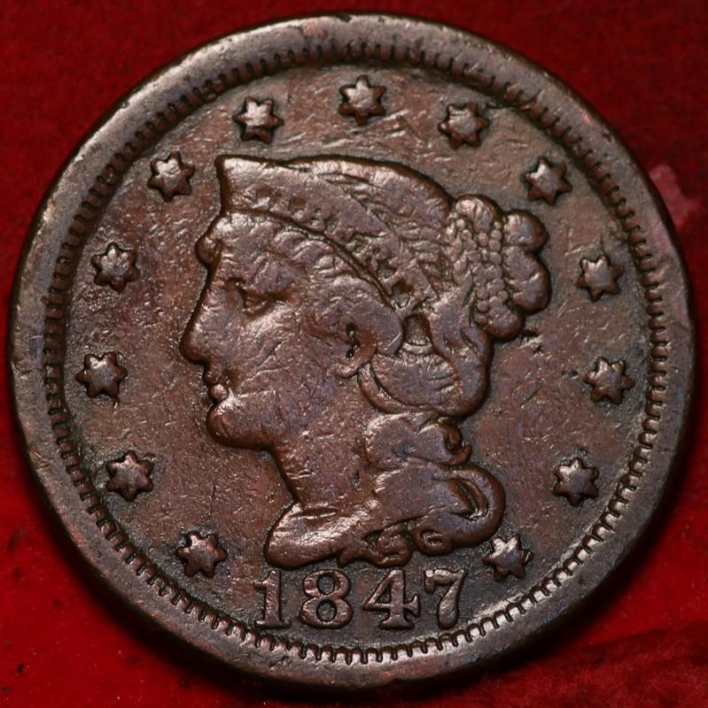 1847 Philadelphia Mint Copper Braided Hair Large Cent