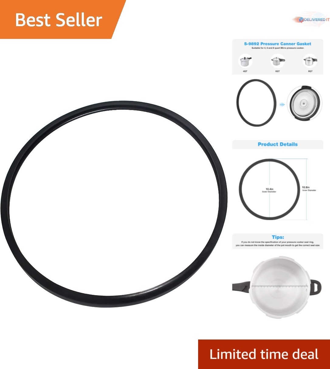 Gasket Silicone 4-8 Qt Replacement For Mirro Pressure Cooker