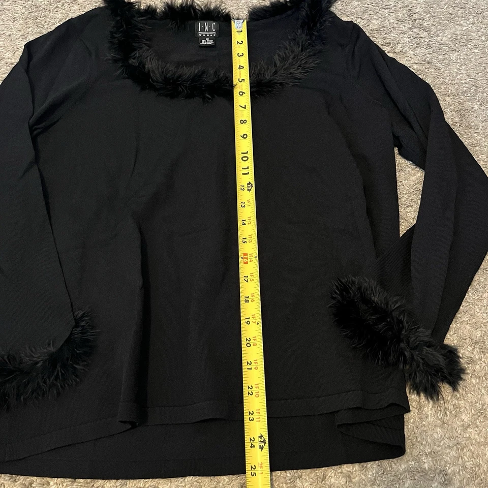 Vintage International Concepts Womens Top 1X Black Faux Fur Trim 90s Y2K - Image 2 of 4