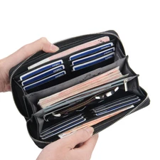 Man's Leather Handbag Multi-card Slot Wallet Zipper Purse ID Card Holder Bag US