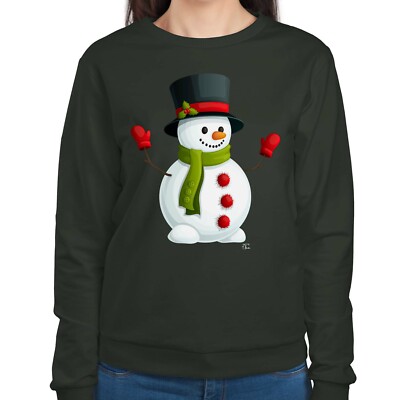 1Tee Damen klassisches Schneemann Weihnachten Sweatshirt Pullover