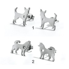 Dog Heart Silhouette Stud Earrings 2 styles--Stainless Steel