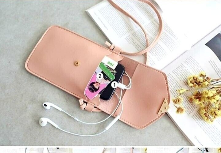 Touch Screen Cell Phone Crossbody Wallet Bag PU Leather Case Holder NEW, Pink