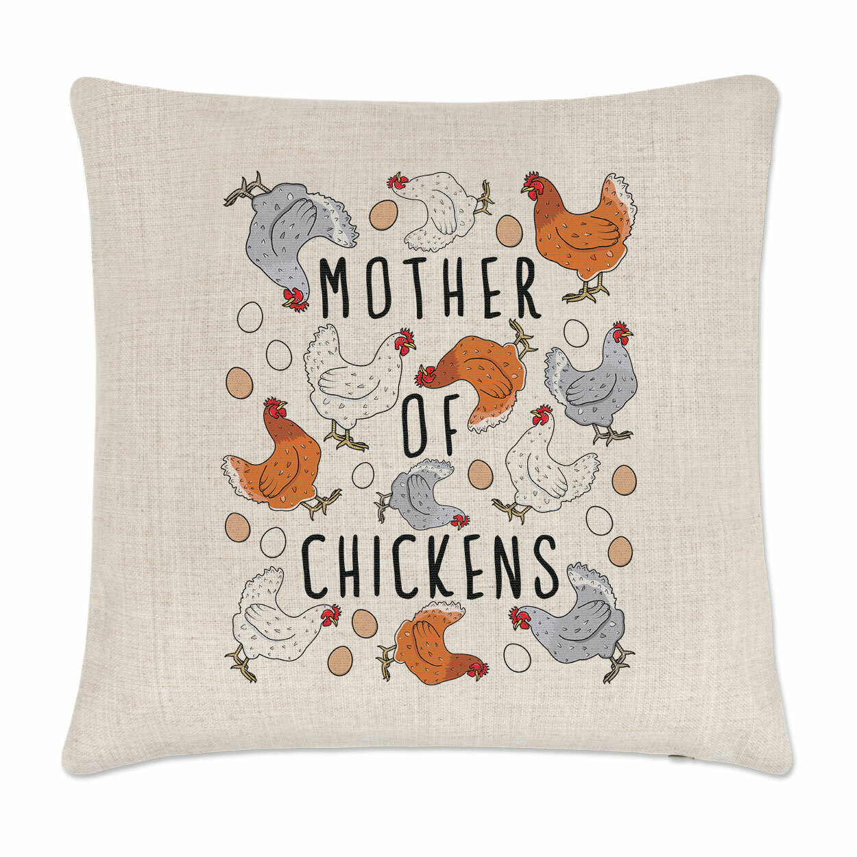 Mother Of Chickens Cushion Cover Pillow Crazy Lady Animal Lover Funny