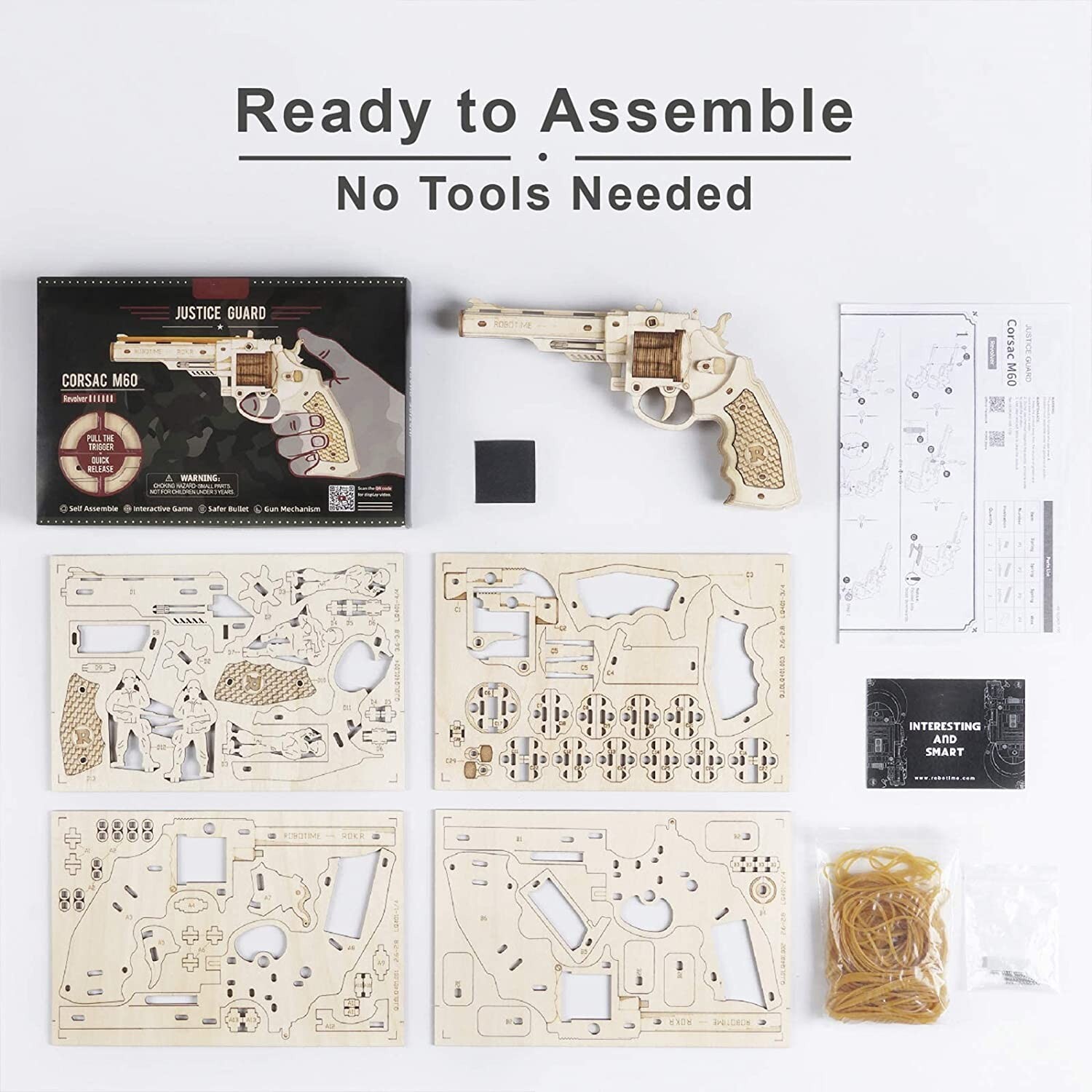 ROTIME DIY 3D Puzzle Wooden Gun Model Assembly Gift for Kids Boy Teens Toys