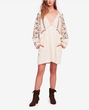Free People All my Life embroidered Smocked Dress Color Ivory Size XSmall