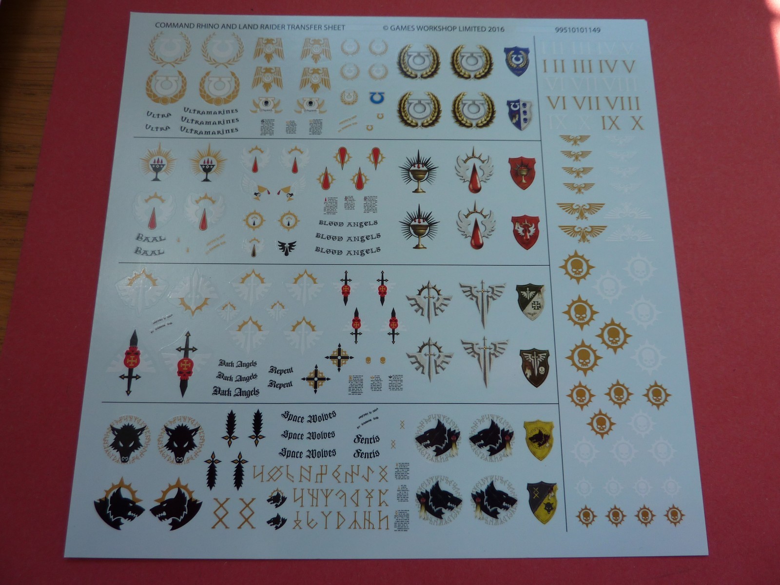 Space Marine Warhammer World Exclusive HQ Command Tanks TRANSFER SHEET