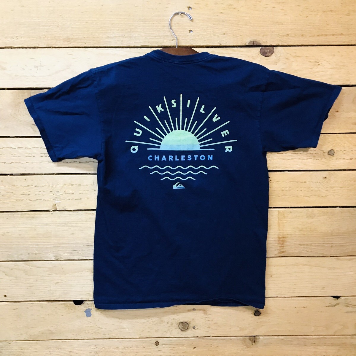 Quiksilver Men's Wave Graphic Logo Blue T-Shirt Regular Size M