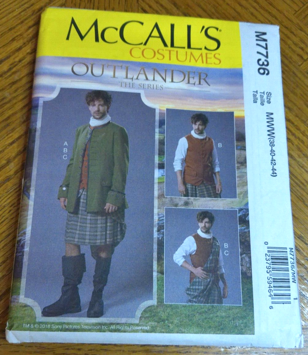 Uncut McCall Sewing Pattern 7736 Mens Kilt Outlander Costume Dress