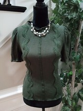 MINE Womens Green Lace Rayon Crew Neck Short ...
