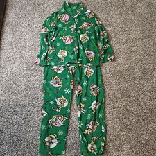 Disney Tinker Bell Green Multicolored Pajamas Women Size Medium 8/10 Snowflake