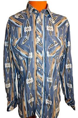 クラック・ザ・マリアン／ROCK'N'ROLL PEARL HARBOR C2 Rock & Roll Denim VTG 46 Men's Western Pearl Snap Aztec