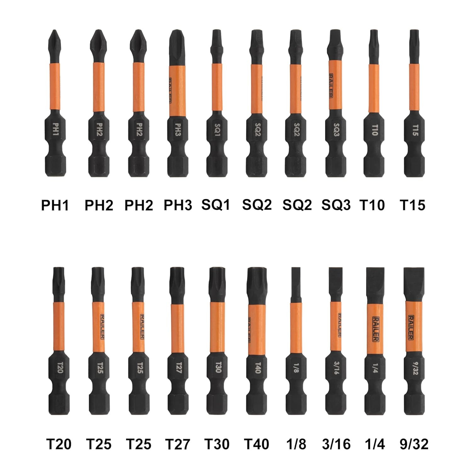 20pc Screwdriver Bit Set - Premium S2 Steel 2" Phillips, Robertson Torx &