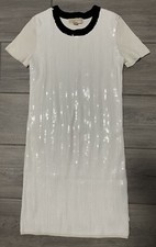 Michael kors Women’s Sequin Short Sleeve White With Black Trim Knit Dress, Sz S