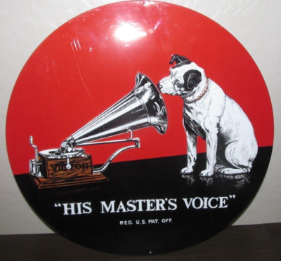 RCA His Master's Voice Nipper Victor Record Phonograph Tin Sign