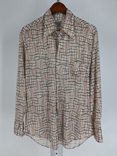 Vintage 70s Disco Atomic Geometric Print Mod Shirt 42 Beige Art Deco