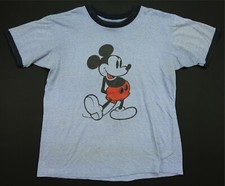 Rare Vintage DISNEY Casuals Mickey Mouse Single Stitch Ringer T Shirt 90s Blue L