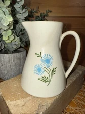 Vintage MCM Art Pottery Hand Painted Blue Floral Ceramic Creamer Pitcher Vase