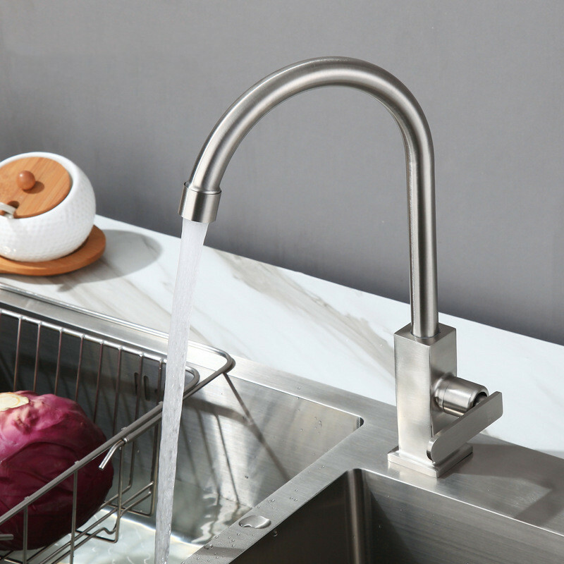 304SUS Single Handle Single Hole Kitchen Faucet Sink Single Cold Tap Brushed