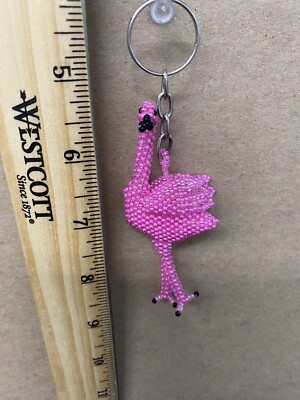 Flamingo Bird Seed Bead 3D Figurine Keychain Handmade Gifts Animal