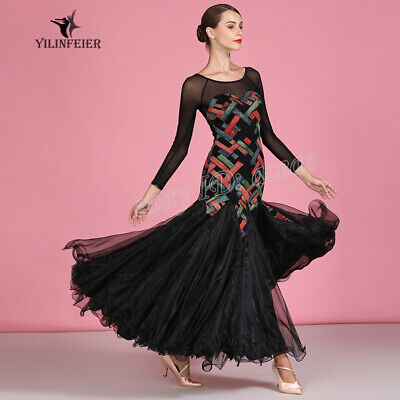 Women's Floral Social Dance Modern Waltz Tango Fox Trot Expansion Skirts Dress 