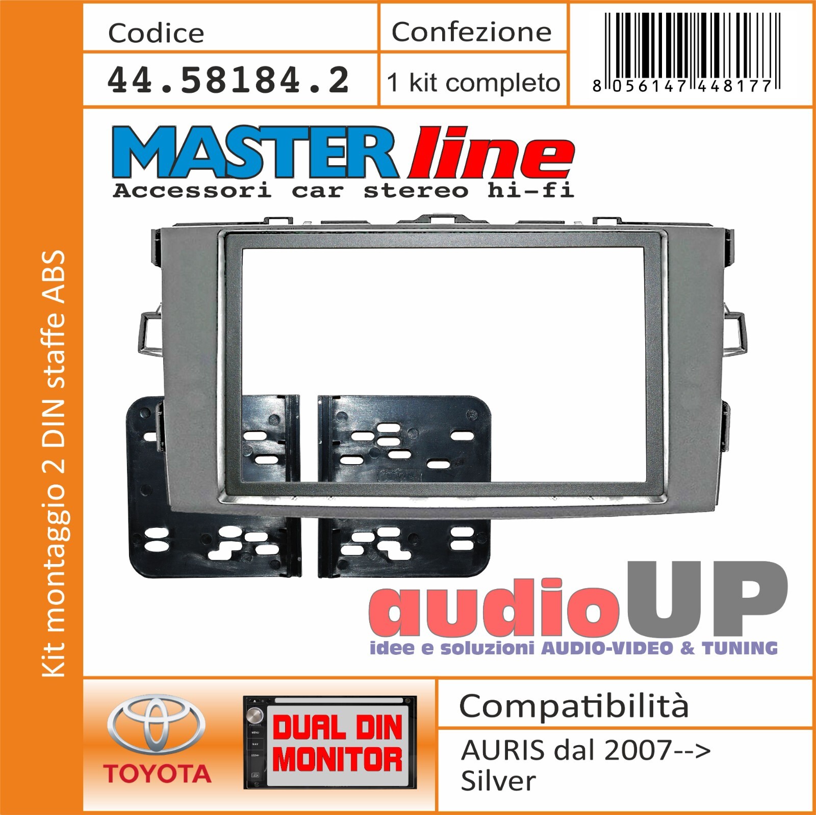 Mascherina Autoradio 2 DIN per Toyota Auris 2007+ Silver Staffe ABS