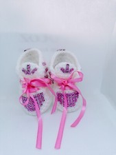 BABY CROCHET SHOES YOURS BABY'S NAME TRAINERS HANDMADE SNEAKERS PINK