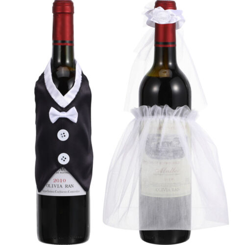  2 paires/4 pièces tissu lot bouteilles de vin pour mariage amoureux ornement de mariage - Photo 1 sur 12