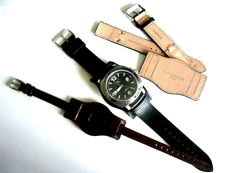 19mm Open End BUND Black or Brown Military Oil Leather watchband strap IW SUISSE - Image 3 of 4