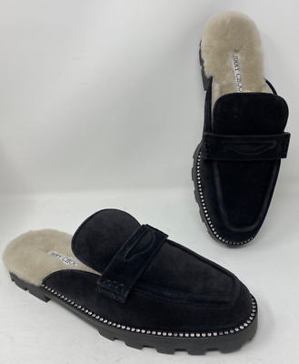 Jimmy Choo Ronnie Suede & Shearling Mule Penny Loafer Black