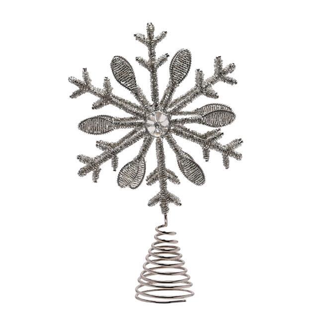 Christmas Silver Glitter Beaded Snowflake Tree Topper