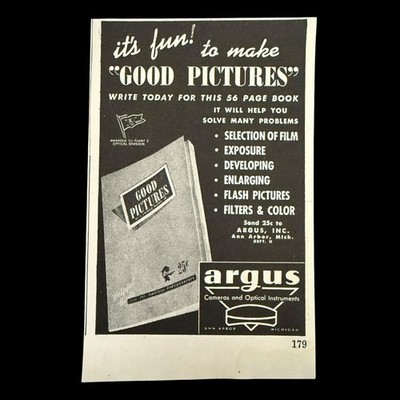 Vintage 1946 Argus Camera Photography Book Good Pictures Mag Ad Ephemera #750