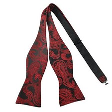 Mens Self Bow Tie Classic Paisley Woven Silk Bow Ties Black  Red Paisley