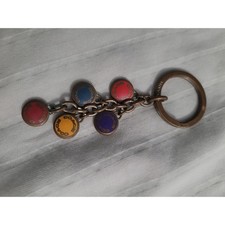 Coach Multi Color Button Charm Keychain Vintaged Brass Tone Logo Key Ring